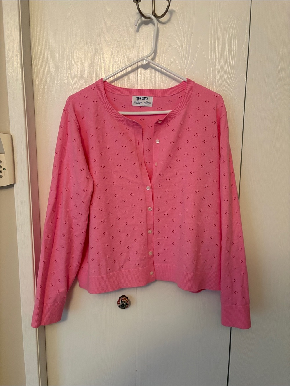 Old Navy Pink Eyelet Knit Button Cardigan